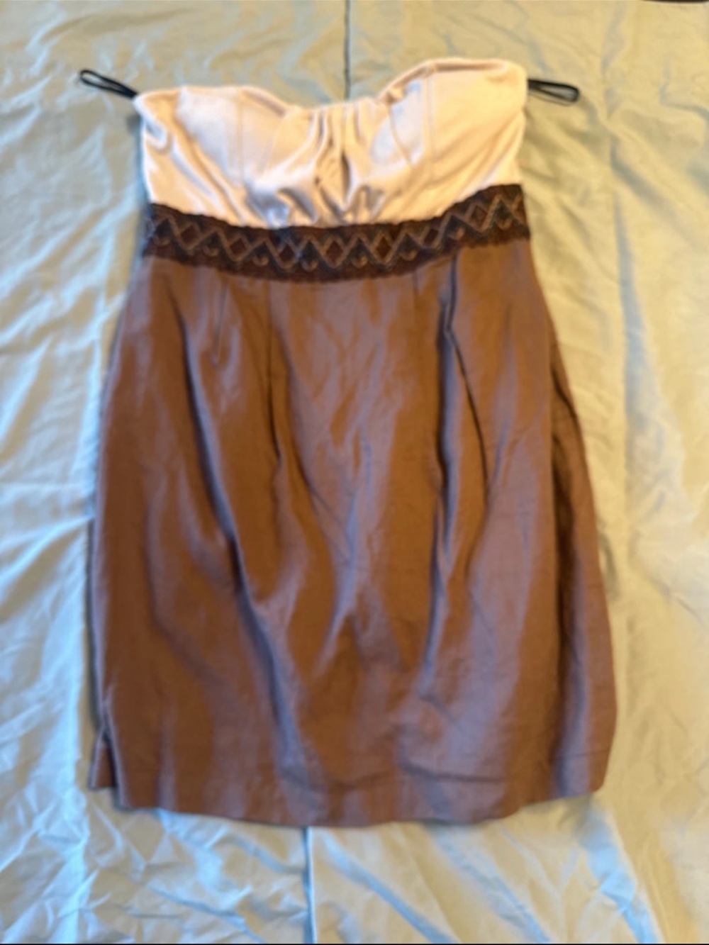 Papaya Strapless Cream Bust with Brown A-Line Dress